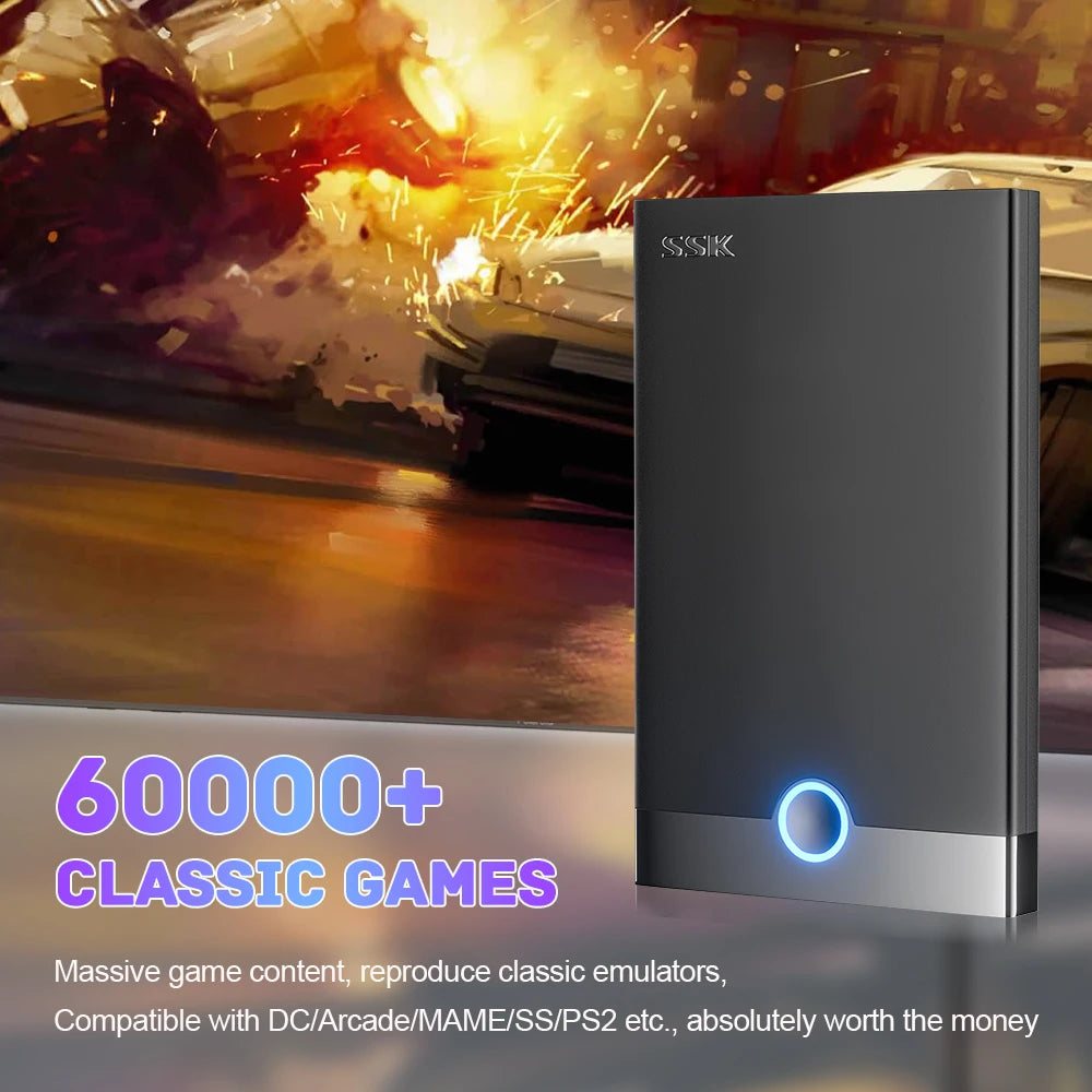 Super Console Retrobat Gaming HDD 60000+ Retro Video Games Emulators for PS2/PS1/PSP/DC/SS/MAME Plug and Play for PC Kid Gift