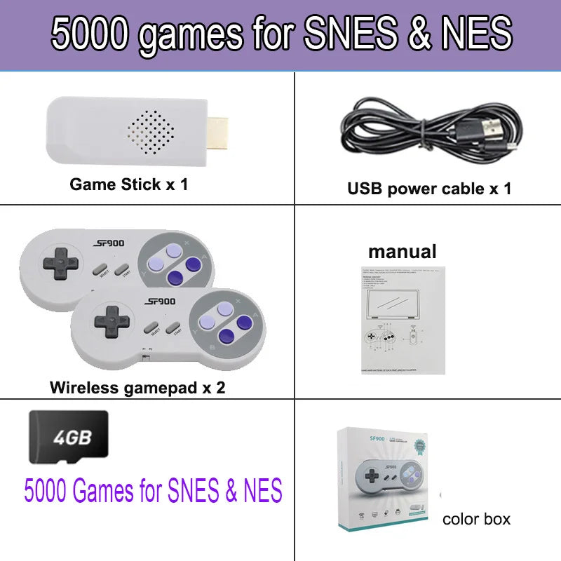 16 Bit SF900 Game Console Video Juegos HD Game Stick Built In 5000 Retro Game Consola For SNES NES