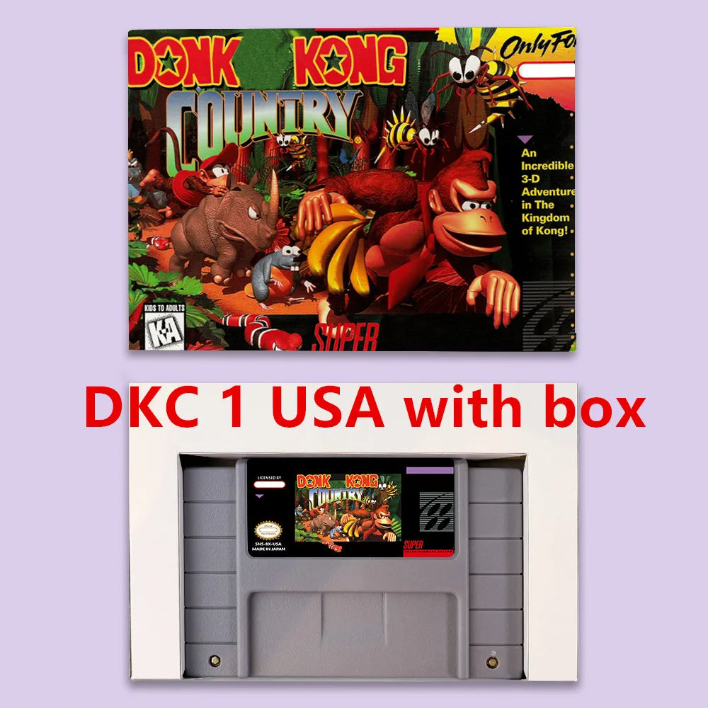 Donkey Game Country Kong 1 2 3 Competition RPG game for SNES 16 bit USA NTSC or EUR PAL Video Game Consoles Cartridge