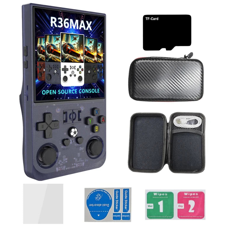 R36MAX Retro 128G Handheld Game Console Linux System 3.5 Inch IPS Screen Portable Pocket Video Player 64GB 128GB Games with Bag
