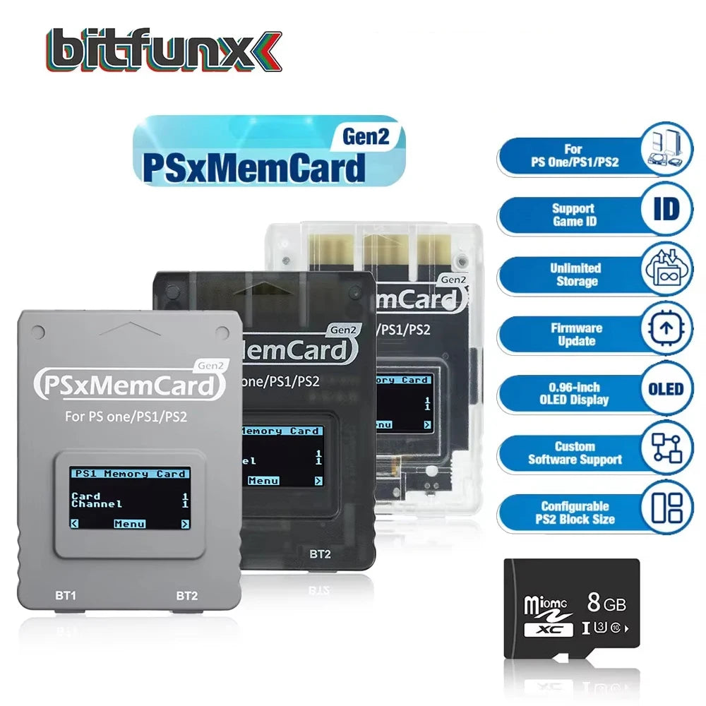 BitFunx PSxMemCard Gen2 SD2PSX Memory Card For PS1/PS2 SD Card Reader Card Adapter For PS One Game Console Save Data Game Card
