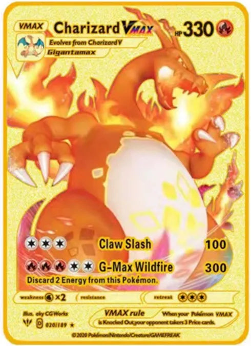 Pokemon English Metal Card Anime Pikachu Charizard Mewtwo Blastoise Vmax Shiny Letters Game Collection Card Kids Toy Gifts