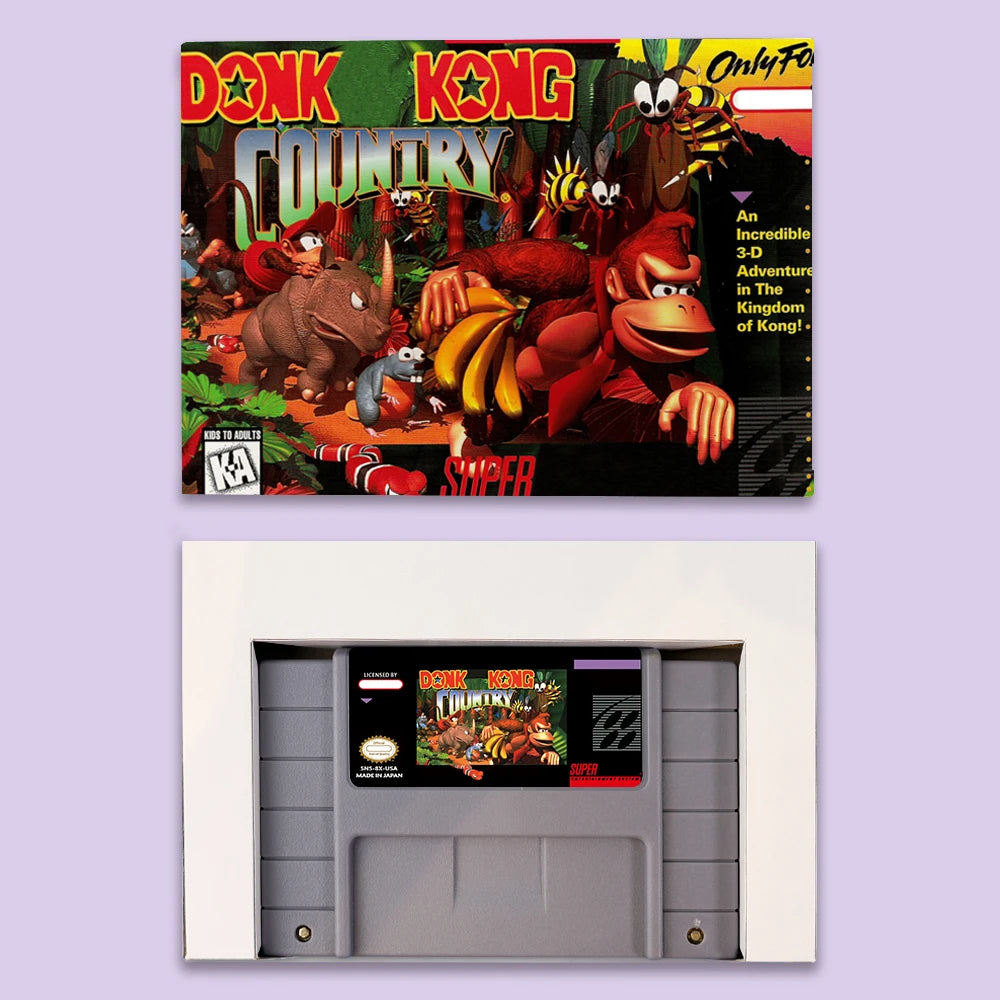 Donkey Game Country Kong 1 2 3 Competition RPG game for SNES 16 bit USA NTSC or EUR PAL Video Game Consoles Cartridge