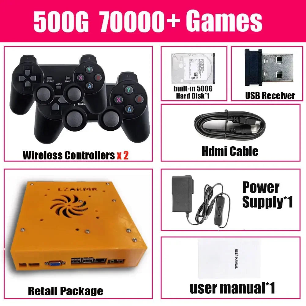 LZAKMR M8 Plug and Play Retro I3-3110M Game Console 500G HDD 70000+Games For Wii PS2 N64 PSP GameCube N64 Wireless handle