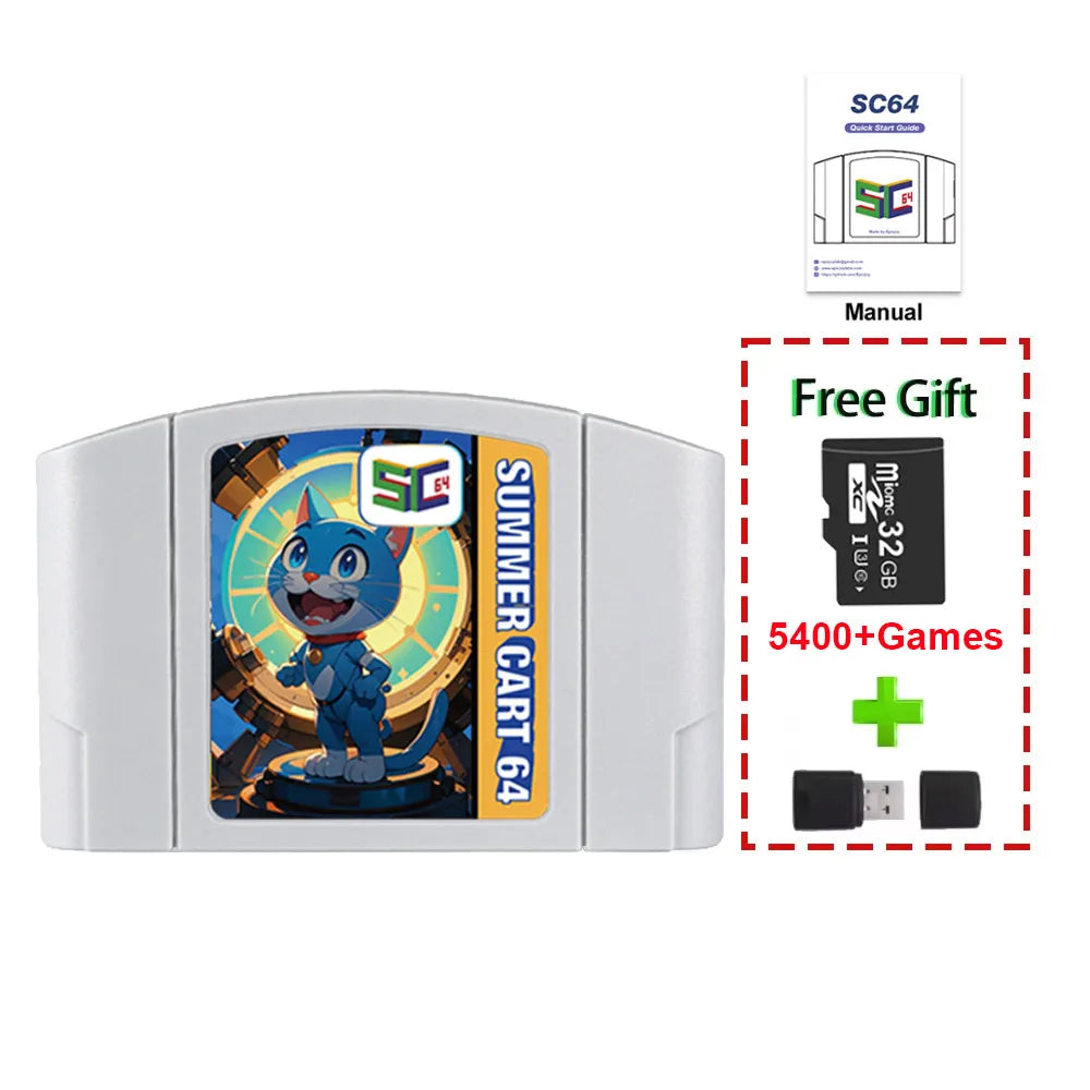 5400 In 1 SummerCart 64 Game Card For N64 Retro Game Cartridge ED 64 For Nintendo 64 With 32GB TF Card No Region Restriction
