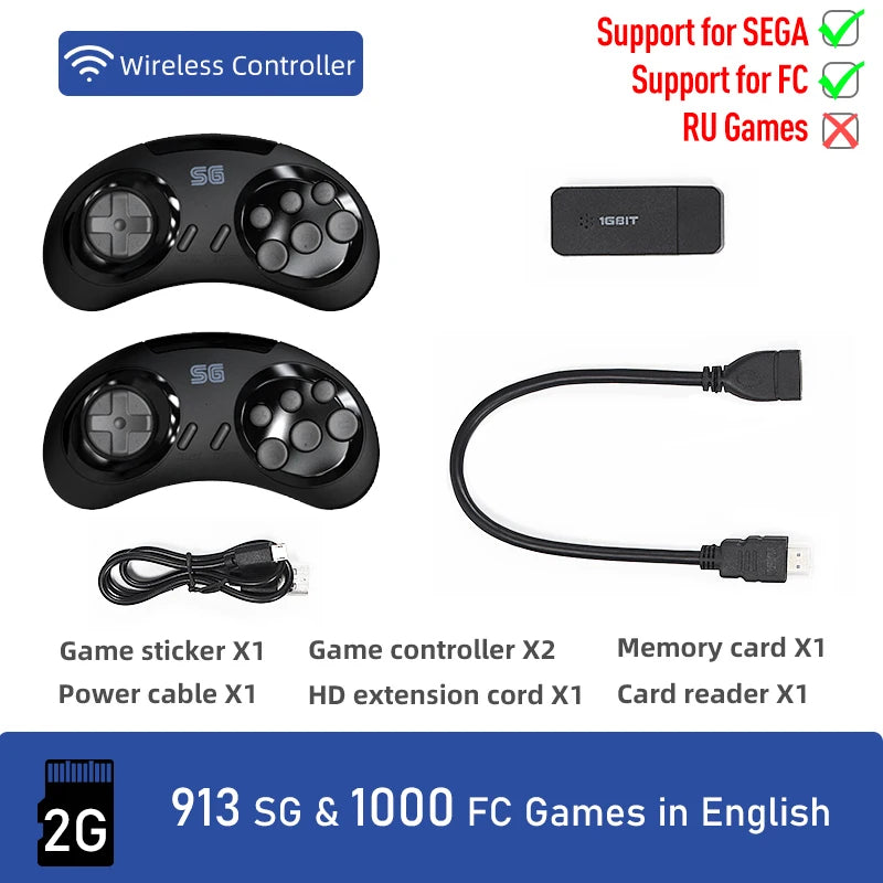 DATA FROG Wireless Game Console for Sega Genesis, Game Stick, HDMI-compatible, 900 + Game for Sega Mini/Mega Drive, 16 Bit, MD