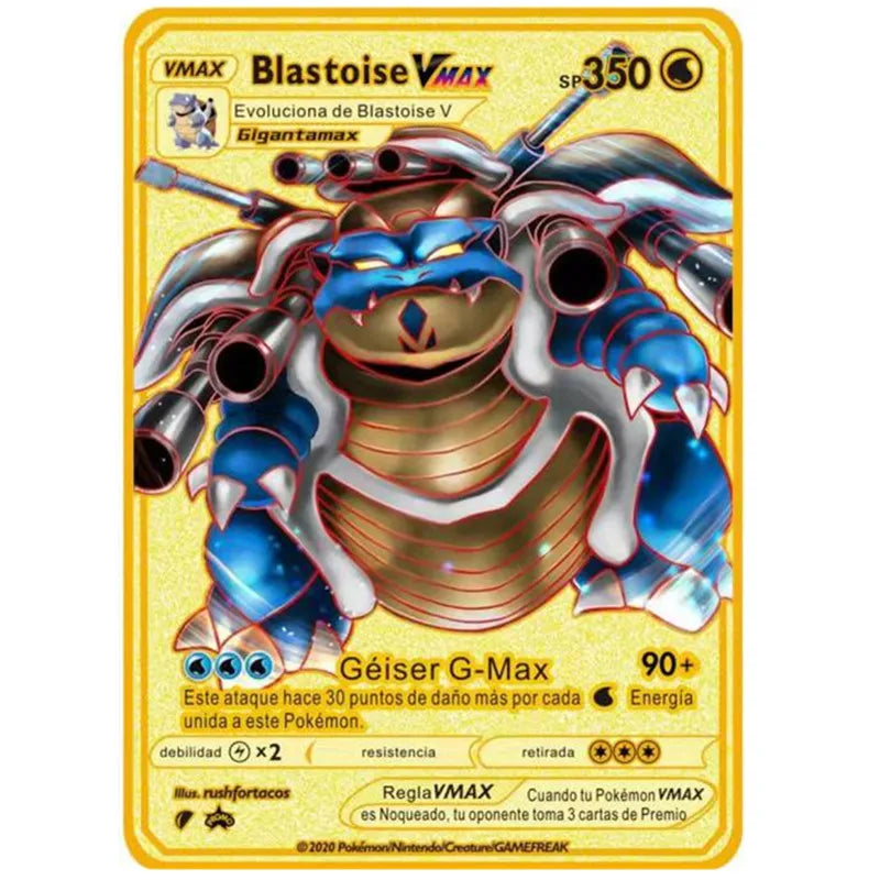 Pokemon English Metal Card Anime Pikachu Charizard Mewtwo Blastoise Vmax Shiny Letters Game Collection Card Kids Toy Gifts