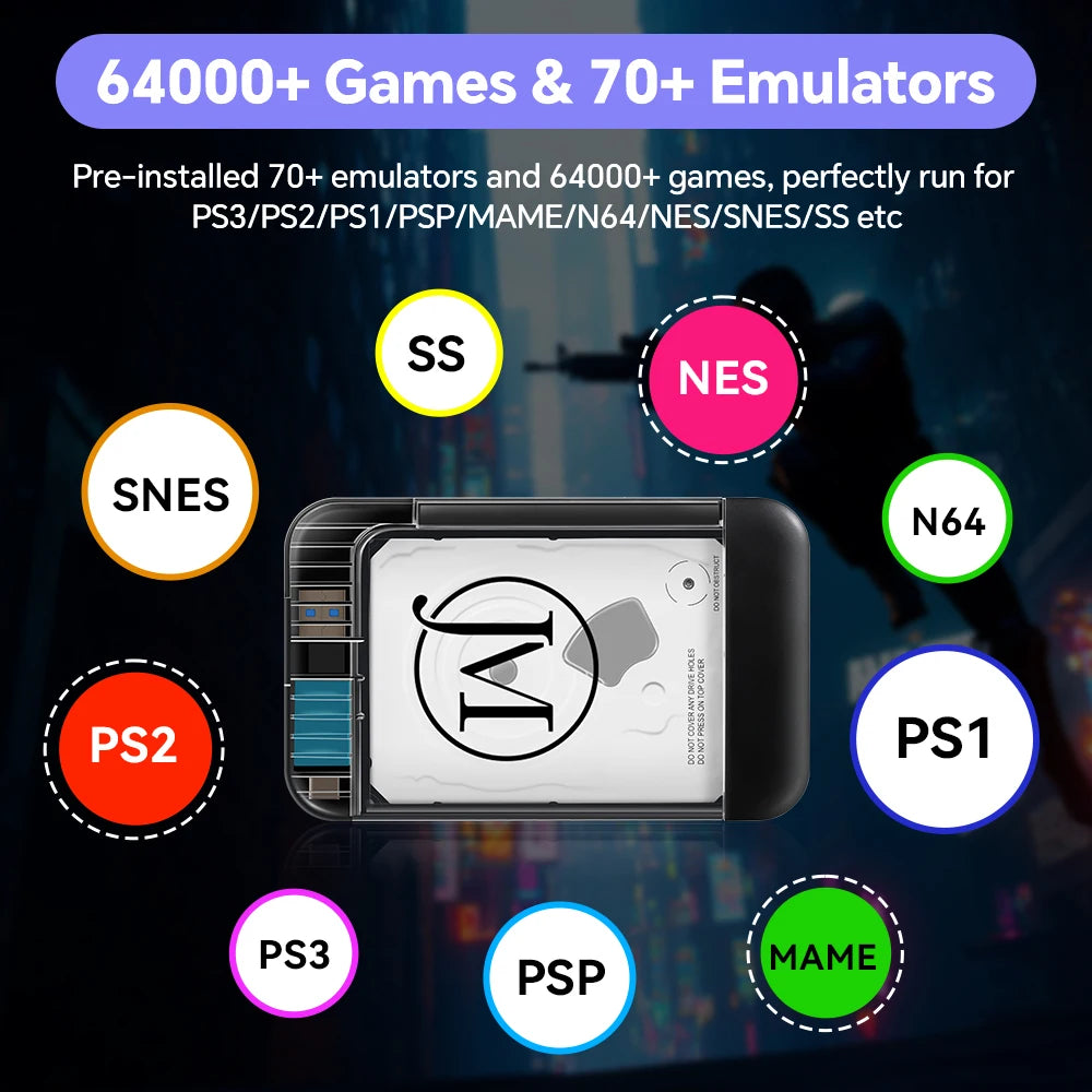 JMachen 500GB Gaming HDD Retrobat System Retro Video Game Console with 64600+Games&70+Emulators for PS3/PS2/PS1/PSP/MAME/N64/NES