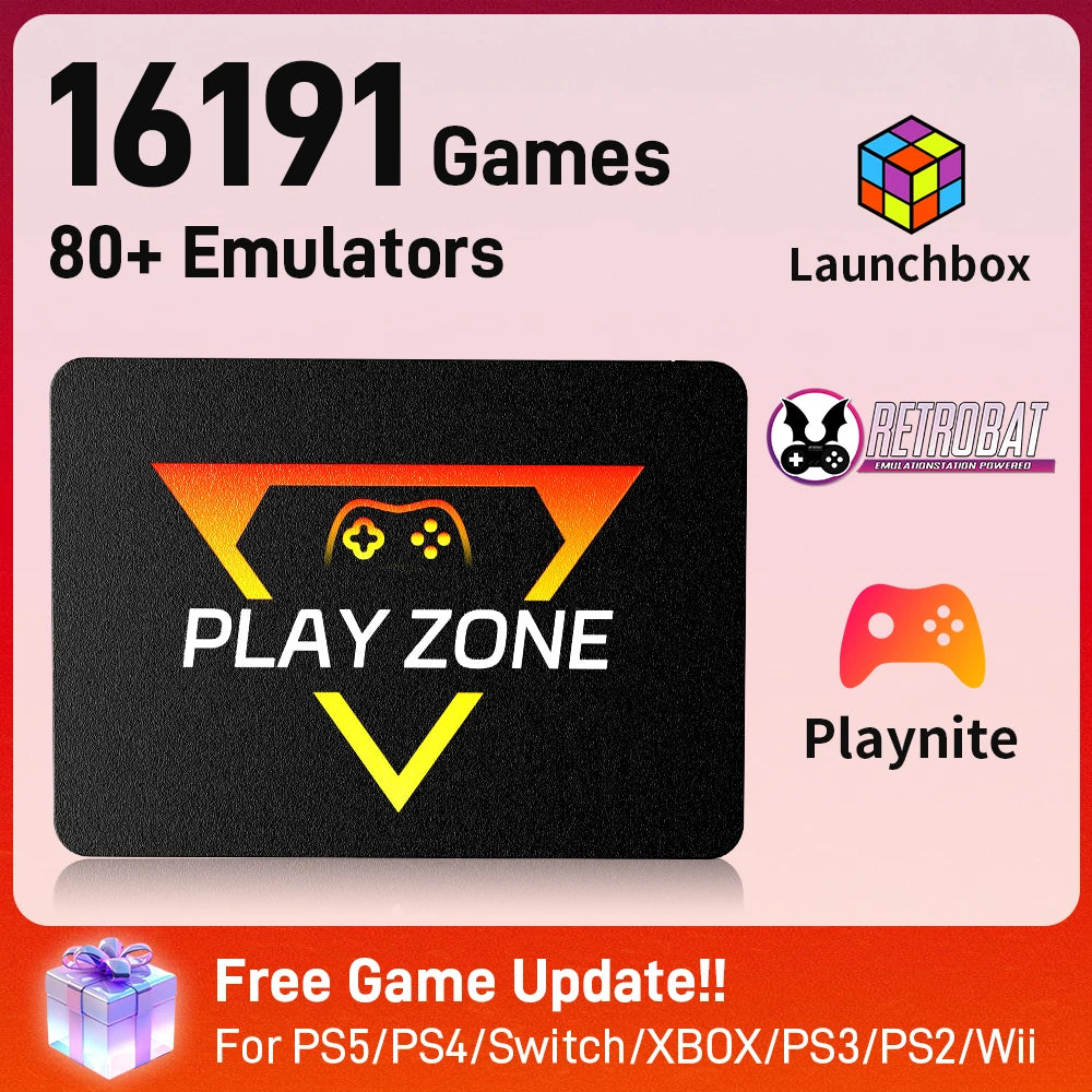 PlayZone 1TB Gaming SSD Game Console 80+Emulator for PS5/PS4/Switch/XBOX/PS3/PS2 with 16191 AAA&3D&Retro Game for Win PC/Laptop