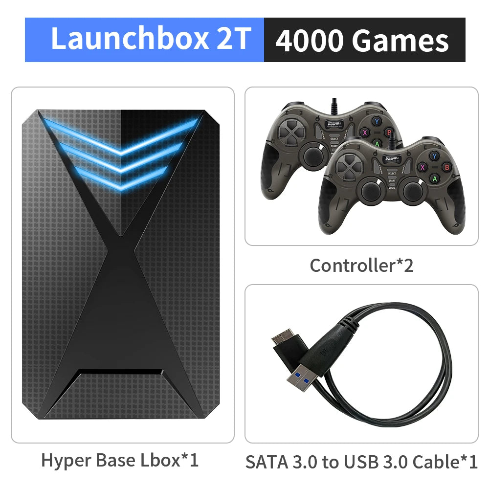 Hyper Base Lbox 2TB Gaming HDD Launchbox Portable External Hard Drive For PC 4000 3D Games For PS4/PS3/Switch/PS2/PS1/WII/WIIU
