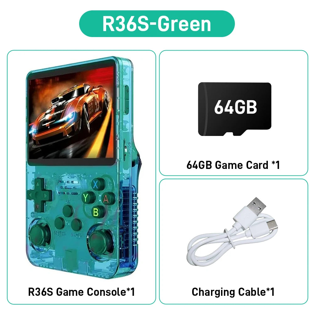 New R36S Retro Handheld Game Console 3.5 HD Screen with 18494 Games Emulators for PS1/PSP/N64/NES/SNES Dual 3D Joystick for Gift