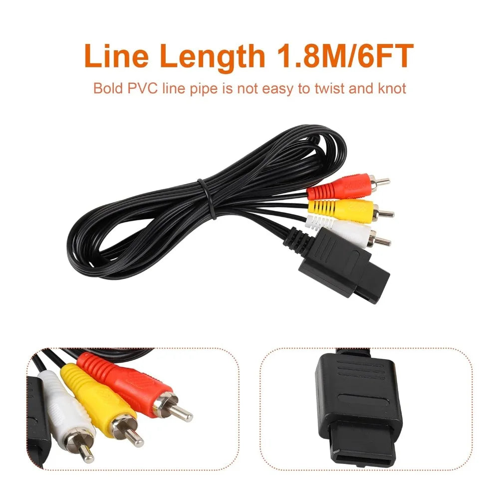 N64/Gamecube/SNES/SFC High Quality AV Cable Retro Video Game Console Accessories 1.8M/6ft TV Audio Video Composite Cable Cord