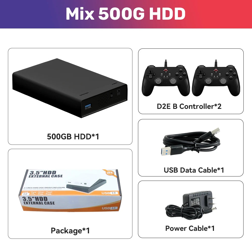 Mix500G Handheld Retro Game HDD For Xbox/N64/PSP/PS3/PS2/PS1 Emulator Gaming Hard Drive Built-in 38000 Retro&PC Games Plug&Play