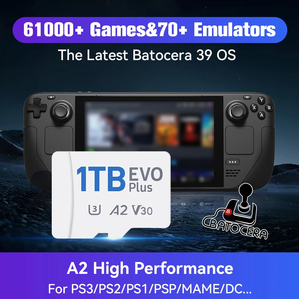 Batocera 39 OS Gaming Card For Steam Deck/Win Handheld Console/PC 1TB TF Card With 61000 Retro Games For PS3/PS2/PS1/PSP/MAME/DC