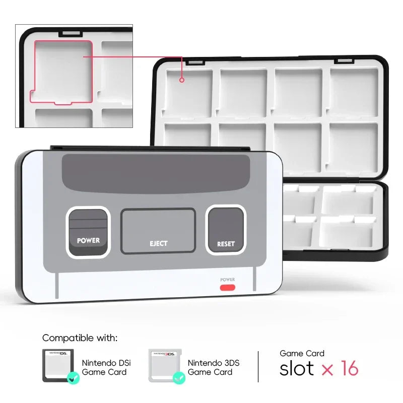 Portable 16-Slot Game Card Holder Storage Case for Nintendo 3DS, 3DSXL, 2DS, 2DSXL, DS, and DSi