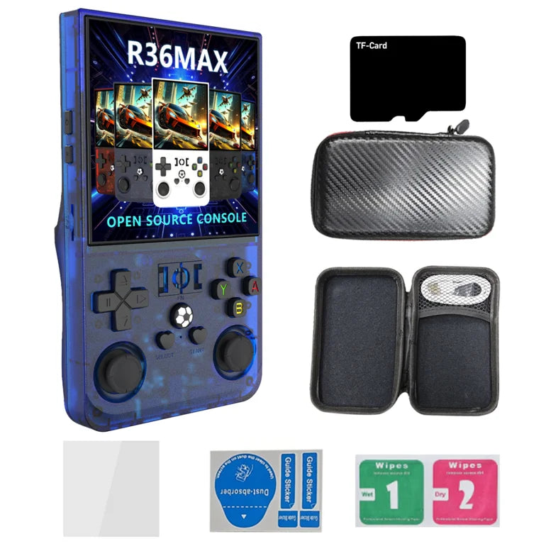 R36MAX Retro 128G Handheld Game Console Linux System 3.5 Inch IPS Screen Portable Pocket Video Player 64GB 128GB Games with Bag