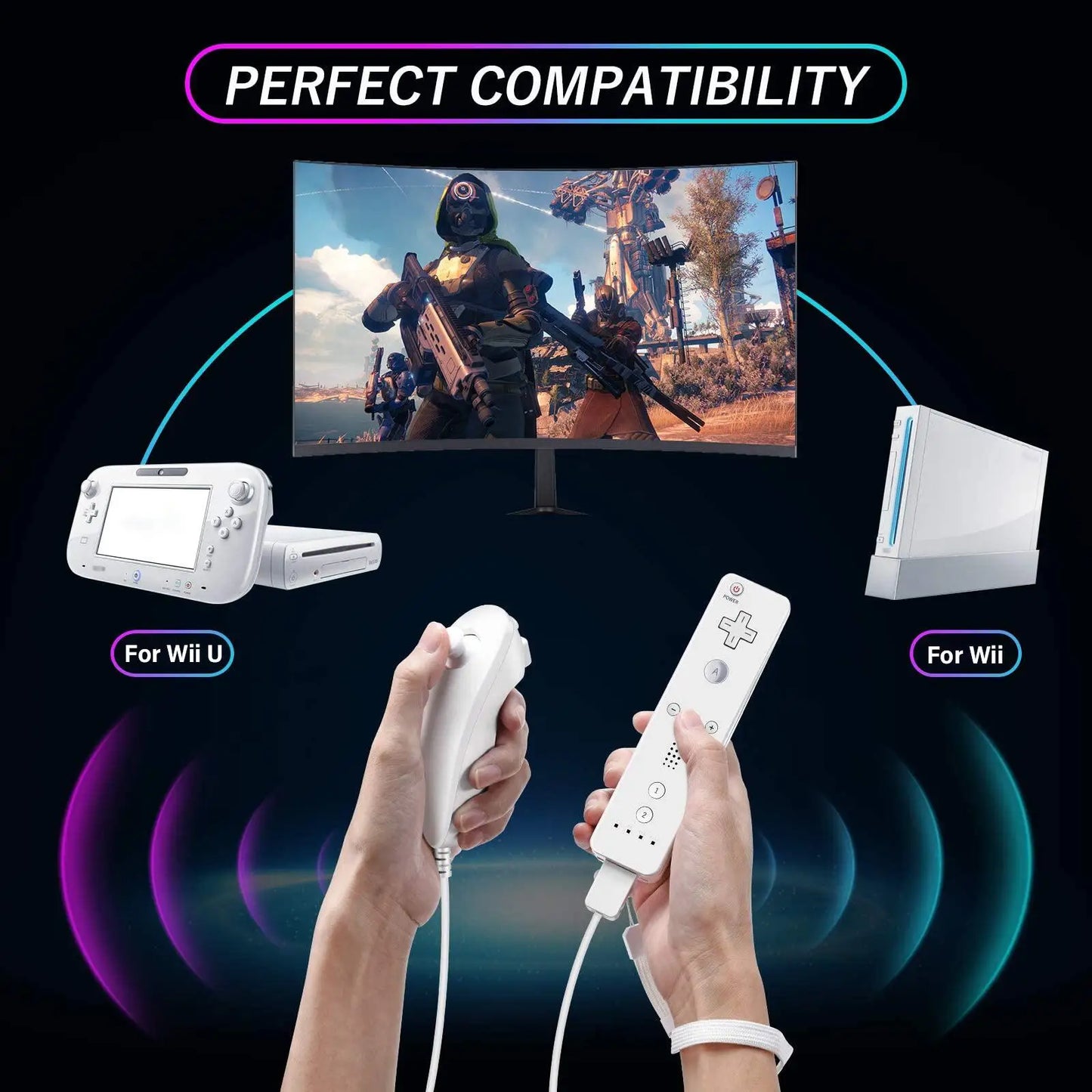 For Nintendo Wii/Wii U Joystick 2 in 1 Controller Set Wireless Remote Gamepad Motion Plus with Silicone Case Video Game