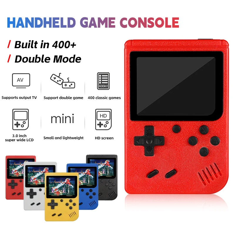 Red Mini Handheld Game Console 400 in 1 Retro Arcade Games Portable 8-Bit TV Connection 3.0 Inch LCD Kids Gift Toy