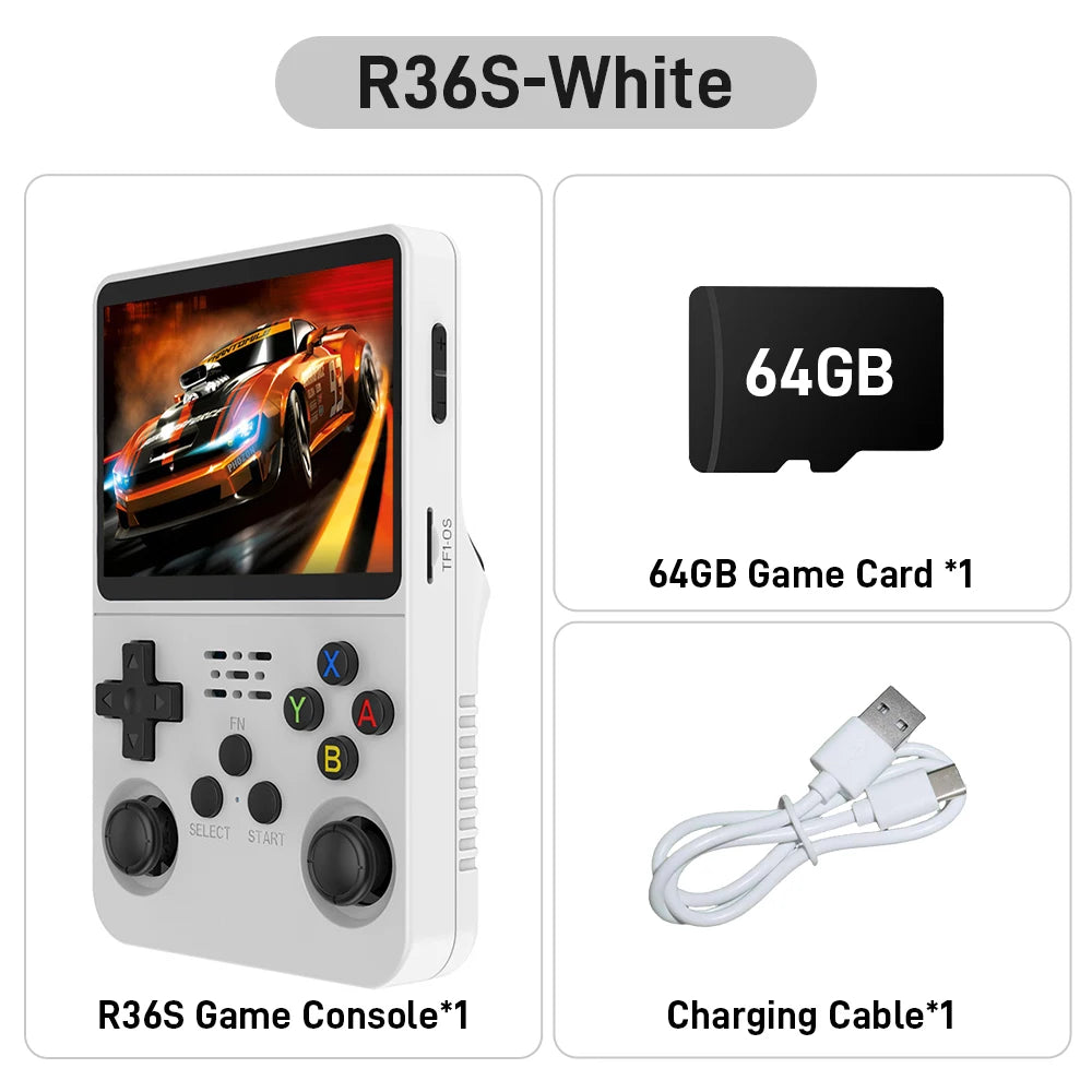 New R36S Retro Handheld Game Console 3.5 HD Screen with 18494 Games Emulators for PS1/PSP/N64/NES/SNES Dual 3D Joystick for Gift