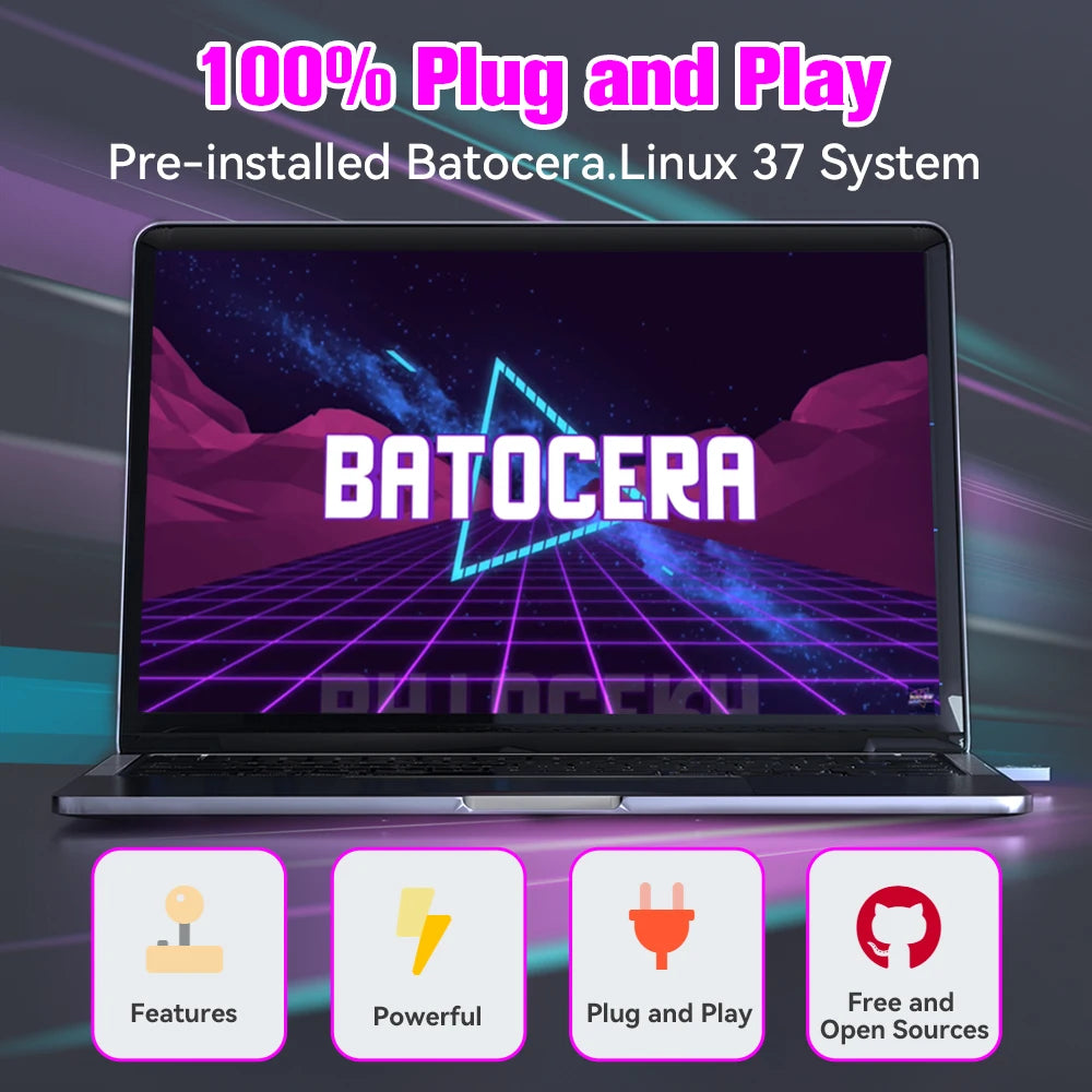 Batocera 37.linux System 128GB Portable USB 3.0 Disk 70+ Emulators with 43000+ Retro Games for PS3/PS2/PSP/X BOX/3DO Plug& Play