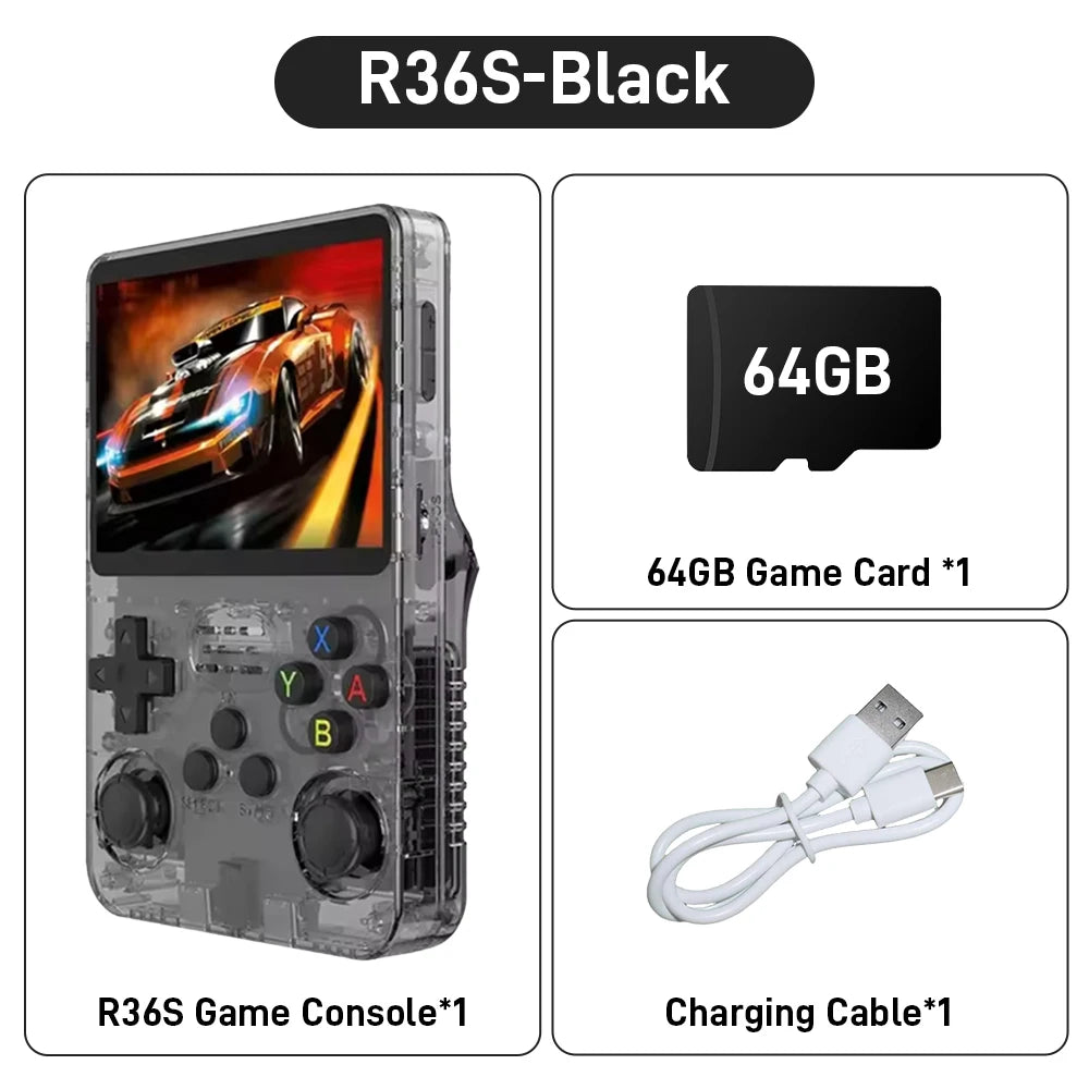 New R36S Retro Handheld Game Console 3.5 HD Screen with 18494 Games Emulators for PS1/PSP/N64/NES/SNES Dual 3D Joystick for Gift