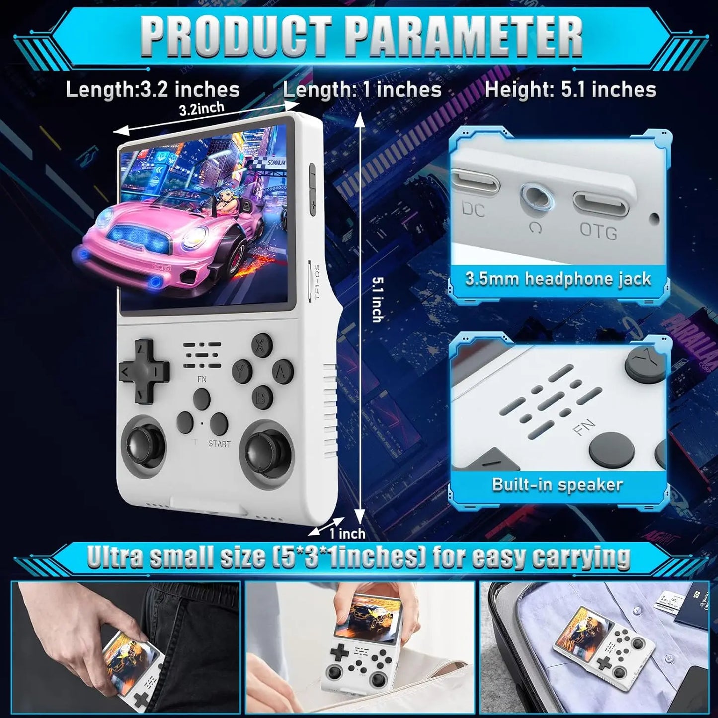 R40S Pro 30000 Games Retro Handheld Game Console 3.5 Inch IPS Screen Portable Pocket Video Player 256GB Games Kid Gift