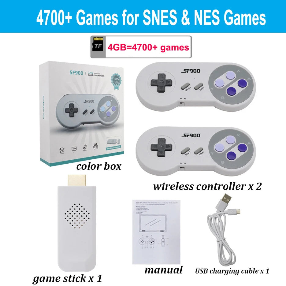 SF900 Consola for Super Nintendo 16 Bit Game Stick 5000 Retro Games HD Video Game Consoles for NES SNES Wireless Controller