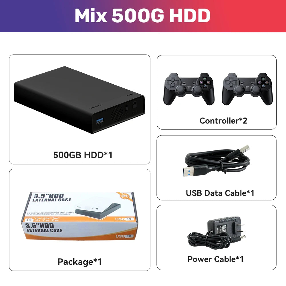 Mix500G Handheld Retro Game HDD For Xbox/N64/PSP/PS3/PS2/PS1 Emulator Gaming Hard Drive Built-in 38000 Retro&PC Games Plug&Play