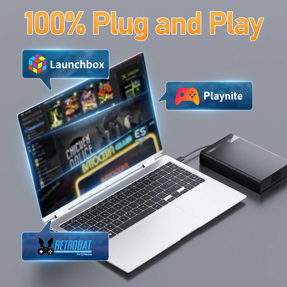 500G Retro Gaming HDD Video Game Console Retrobat&Playnite&Launchbox OS for XBOX/PS3/PS2/Switch/Wii/WiiU/DC/NES with 38200+Games