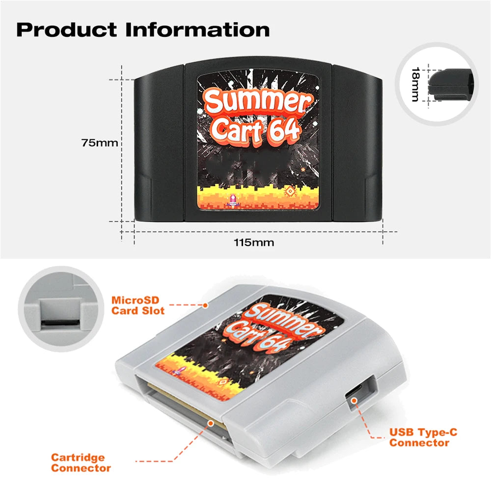 5400 In 1 SummerCart 64 Game Card For N64 Retro Game Cartridge ED 64 For Nintendo 64 With 32GB TF Card No Region Restriction