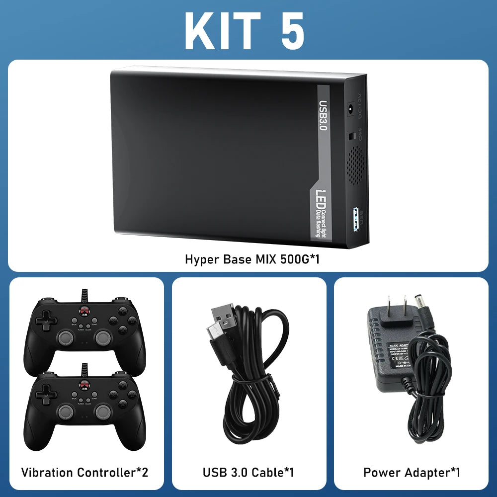 500G Retro Gaming HDD Video Game Console Retrobat&Playnite&Launchbox OS for XBOX/PS3/PS2/Switch/Wii/WiiU/DC/NES with 38200+Games
