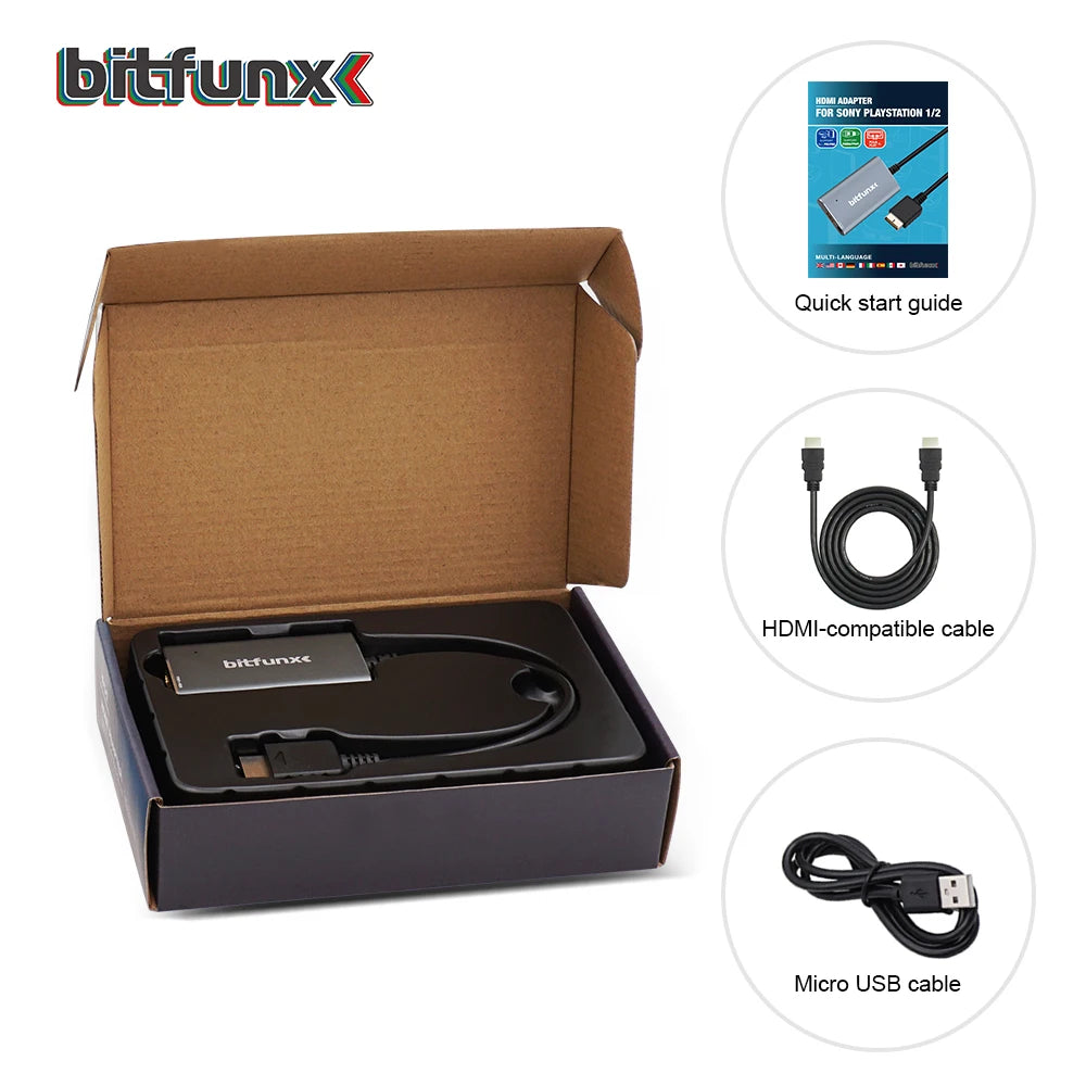 Bitfunx PS2 to HDMI Converter For PS2 PS1 PlayStation 1/2 Game Consoles With RGB to YPbPr Switch