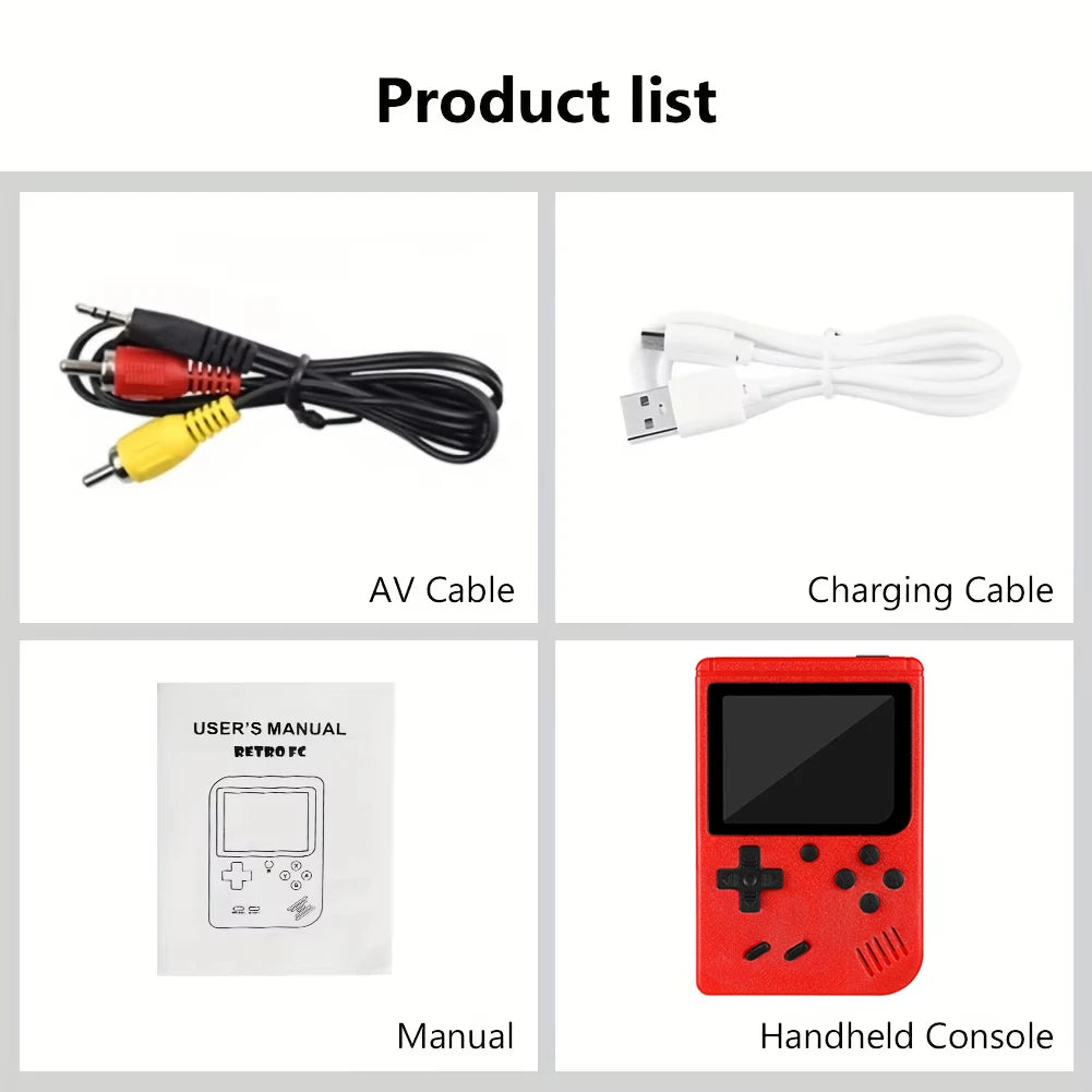 Red Mini Handheld Game Console 400 in 1 Retro Arcade Games Portable 8-Bit TV Connection 3.0 Inch LCD Kids Gift Toy