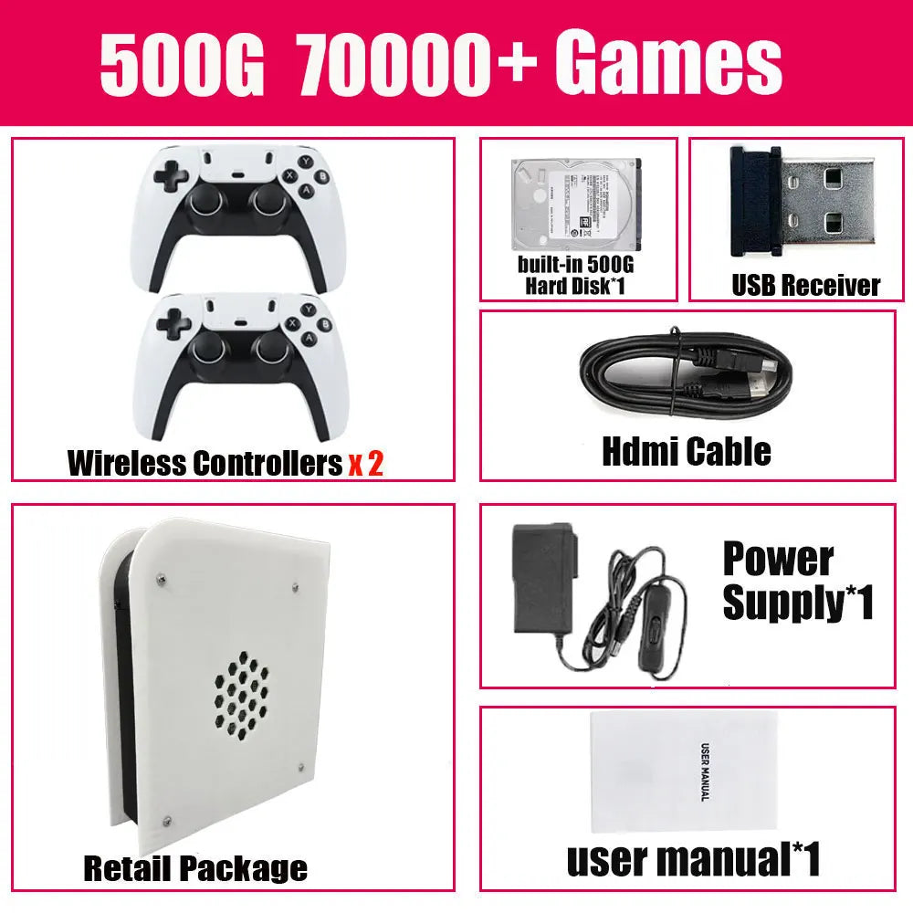 LZAKMR 60+Emulators 500GB Retro Game Console M15 Batocera 1037U 70000+Games For Wii PS2 PSP GameCube N64 Wireless handle