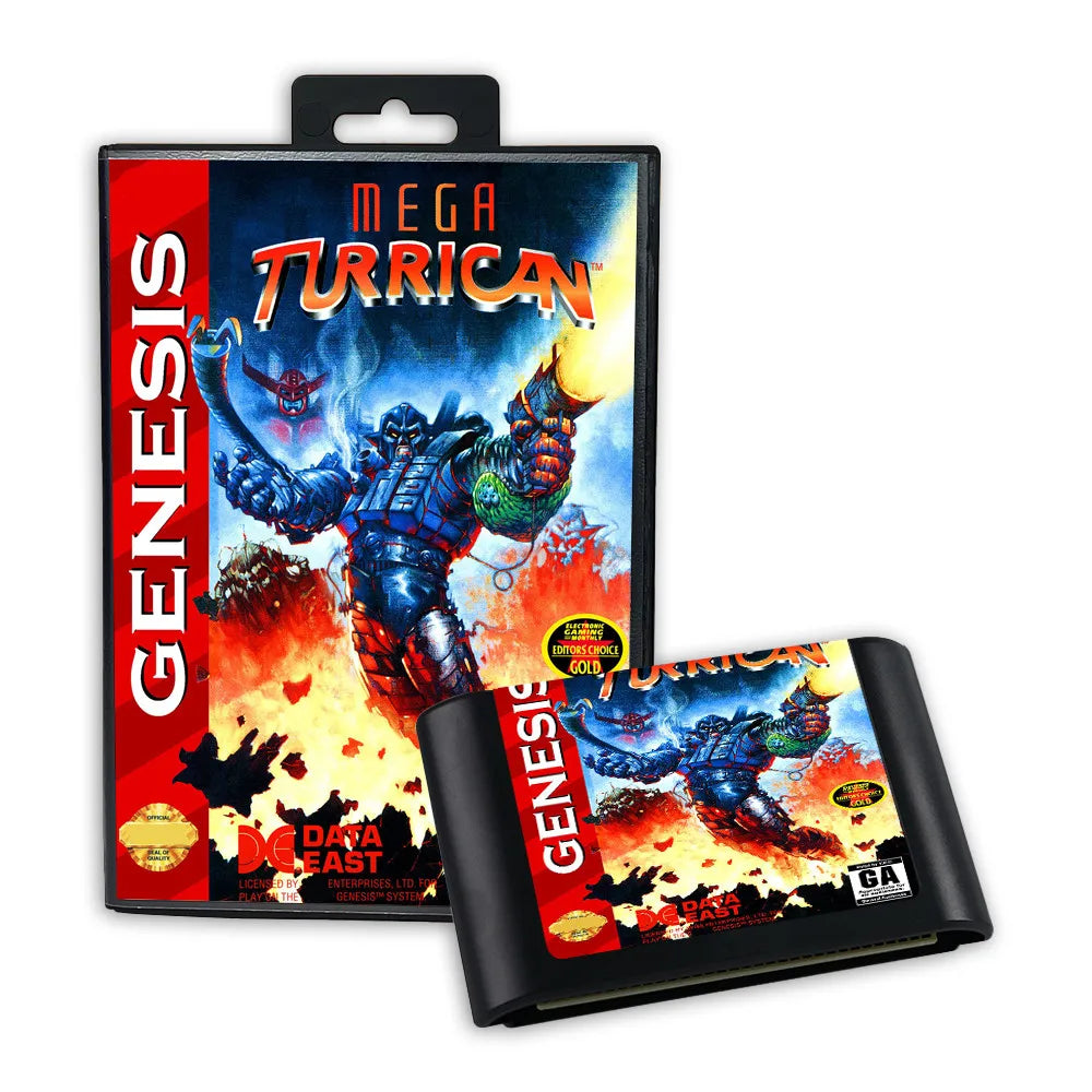 Retro Mega Turrican 16bit game cartridge for Sega Genesis Megadrive video game consoles