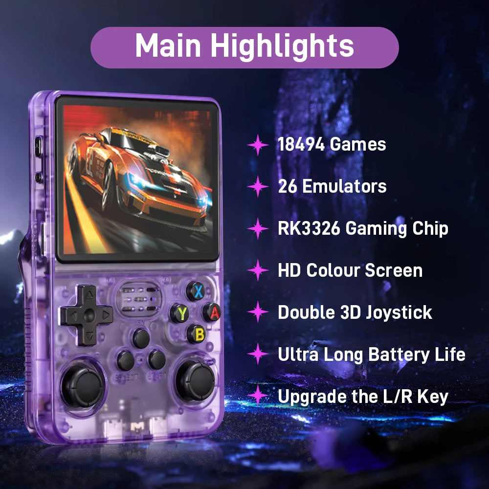 New R36S Retro Handheld Game Console 3.5 HD Screen with 18494 Games Emulators for PS1/PSP/N64/NES/SNES Dual 3D Joystick for Gift