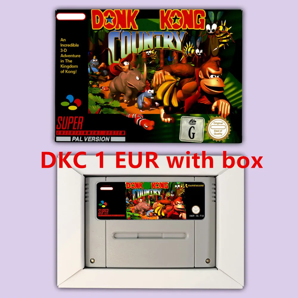 Donkey Game Country Kong 1 2 3 Competition RPG game for SNES 16 bit USA NTSC or EUR PAL Video Game Consoles Cartridge