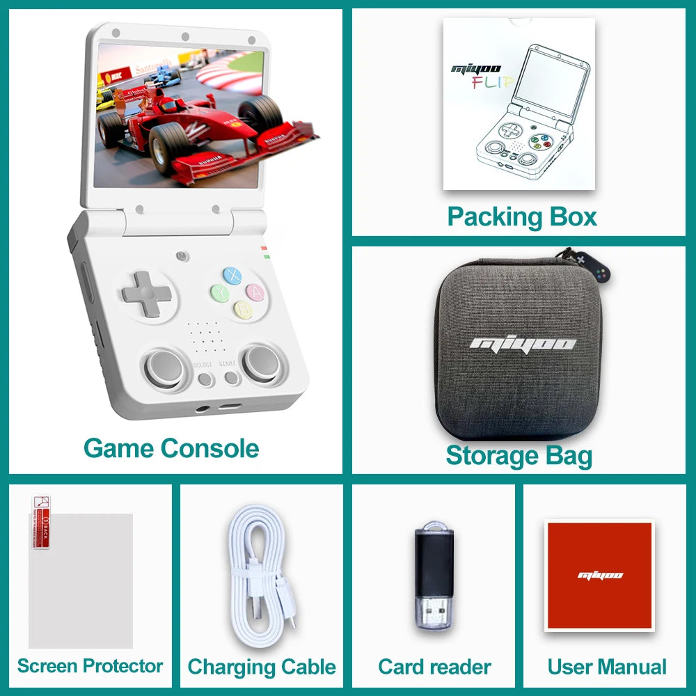 MIYOO Flip V2 Handheld Game Players 3.5''IPS Screen Linux System Classic Portable Video Game Consoles Storage Bag Gamer Gift