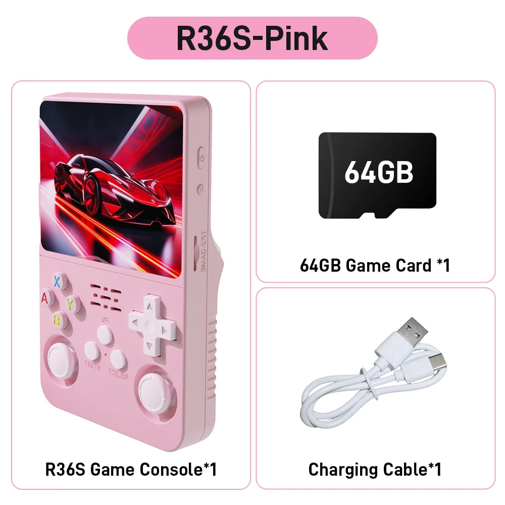 New R36S Retro Handheld Game Console 3.5 HD Screen with 18494 Games Emulators for PS1/PSP/N64/NES/SNES Dual 3D Joystick for Gift