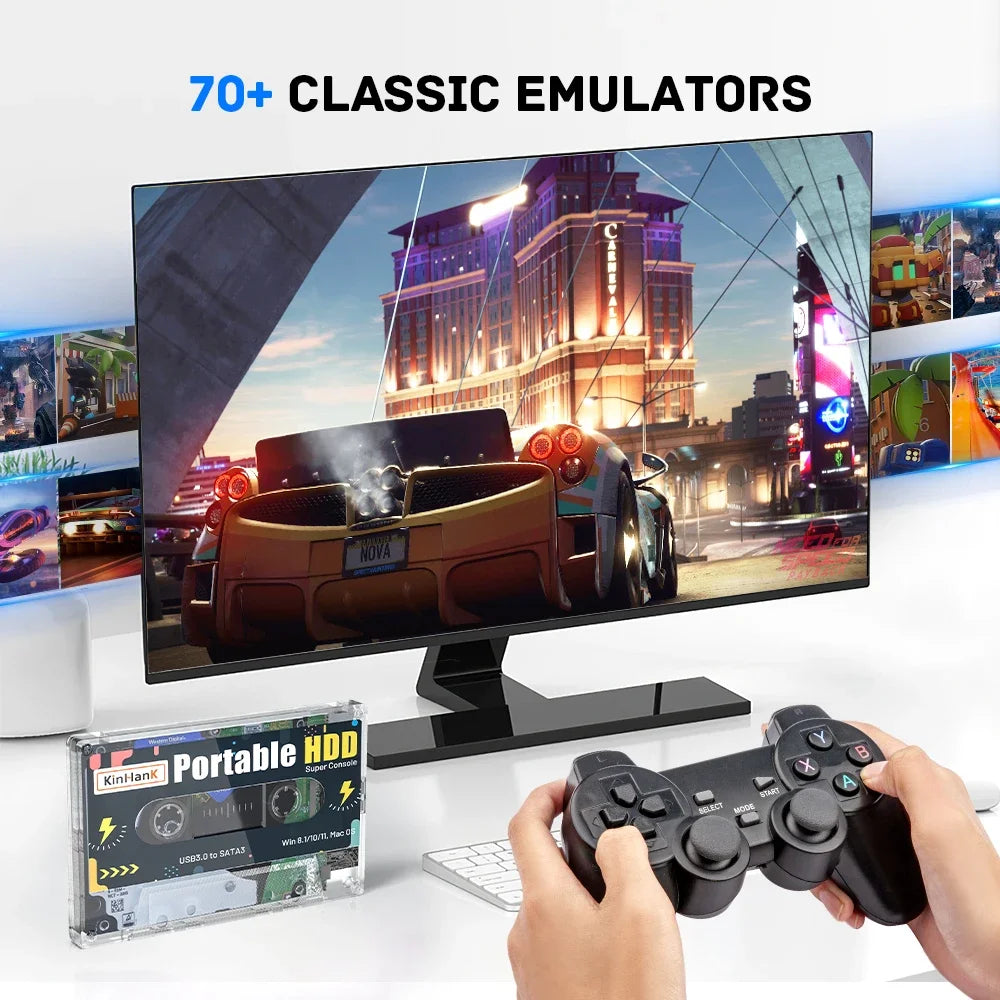 Kinhank Portable External Game HDD Batocera38 320G Hard Drive For PS2/PSP/PS1/SS/N64/Wii/WiiU with 60000 Retro Video Game