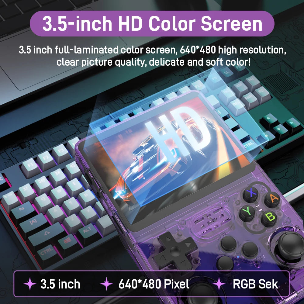 New R36S Retro Handheld Game Console 3.5 HD Screen with 18494 Games Emulators for PS1/PSP/N64/NES/SNES Dual 3D Joystick for Gift