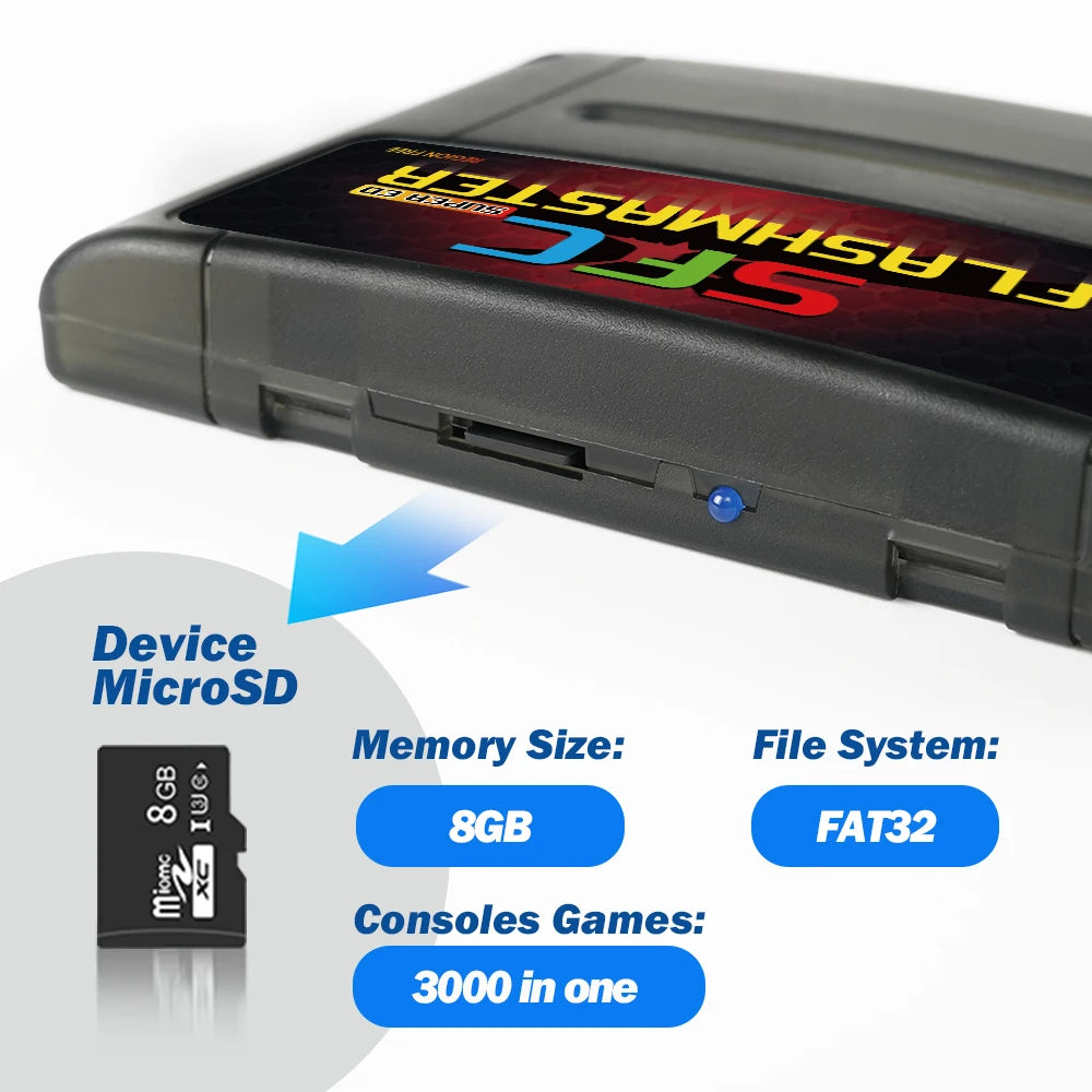 Super SFC Game Card 3000 in 1 With 8GB TF Card For Nintendo SNES SFC Game Console Compatible With original US,EU&JP Consoles