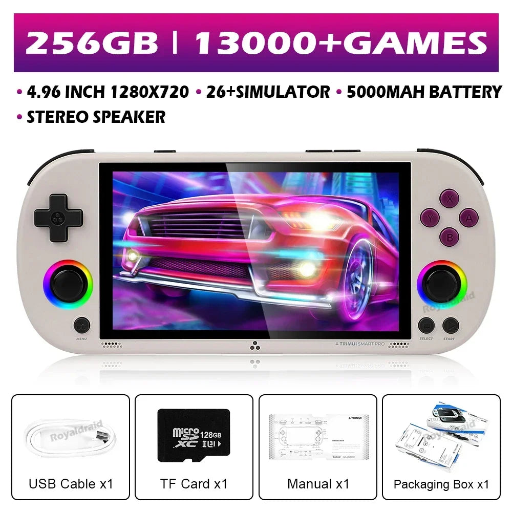 64G 128G 256G Portable Handheld Video Game Console 4.96'' IPS Screen Joystick RGB Lighting Smart Pro Retro Handheld Game Player