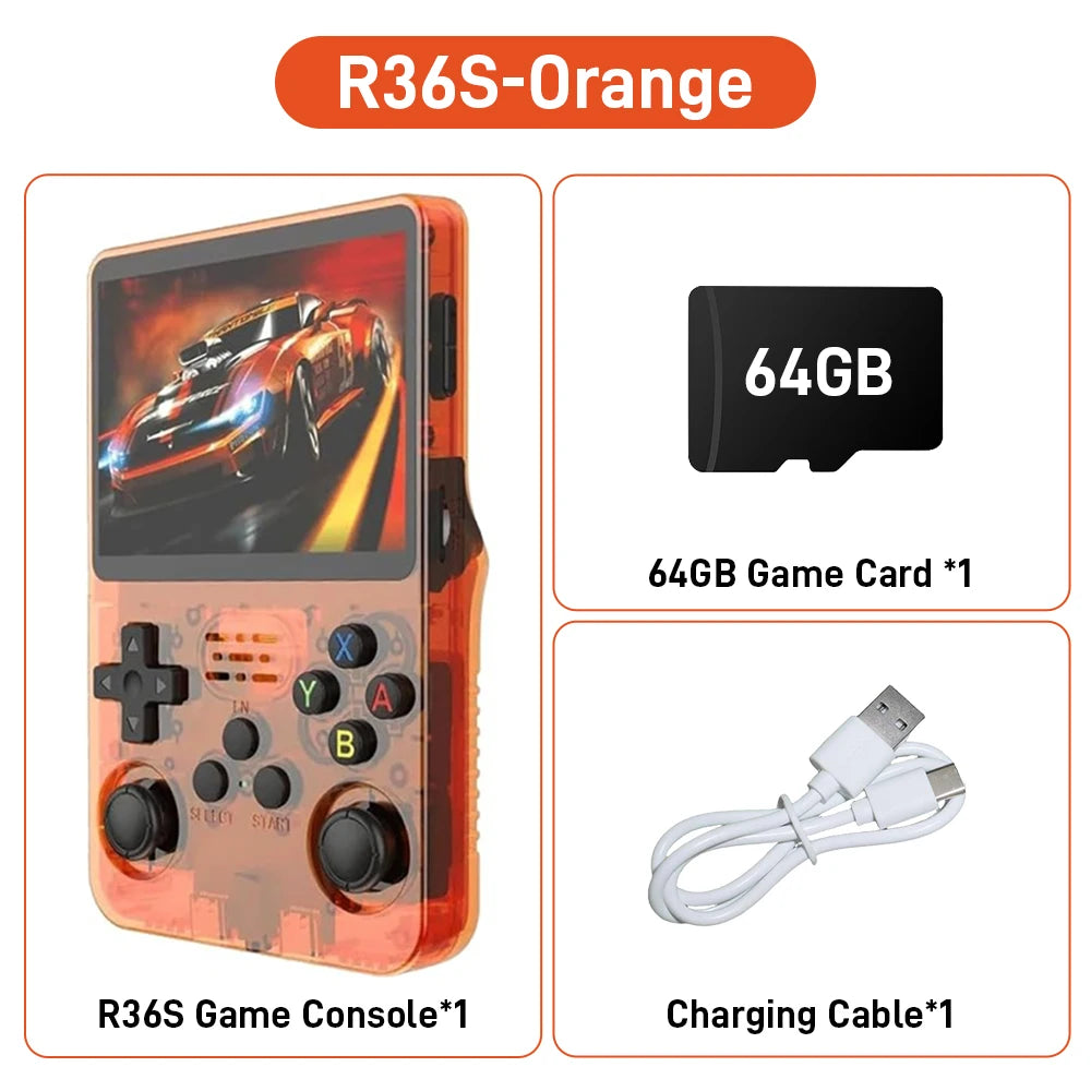 New R36S Retro Handheld Game Console 3.5 HD Screen with 18494 Games Emulators for PS1/PSP/N64/NES/SNES Dual 3D Joystick for Gift