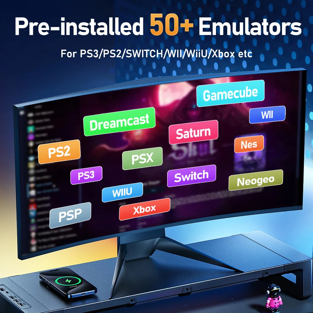 500G Retro Gaming HDD Video Game Console Retrobat&Playnite&Launchbox OS for XBOX/PS3/PS2/Switch/Wii/WiiU/DC/NES with 38200+Games