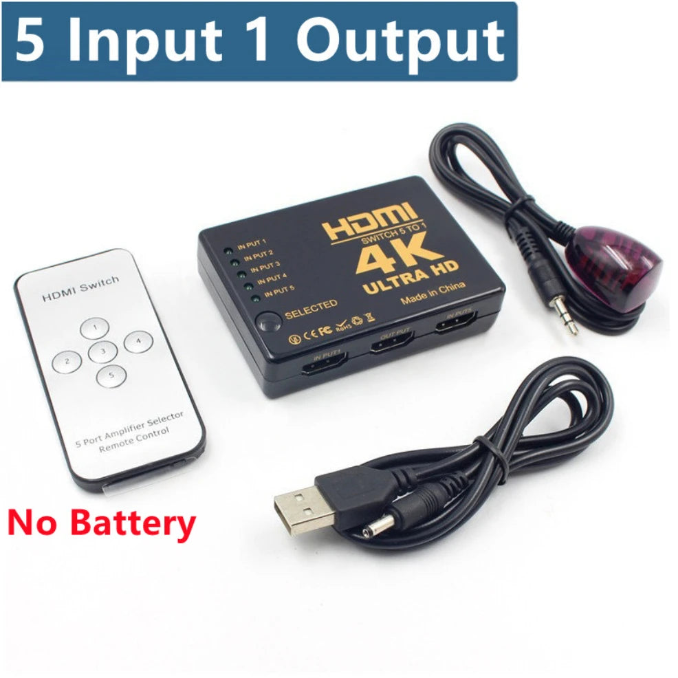 5x1 HDMI Switch HD 4K Video Switcher With IR Remote Controller 5 Input 1 Output HDMI Switches for Xbox PS4 DVD HDTV PC Laptop TV