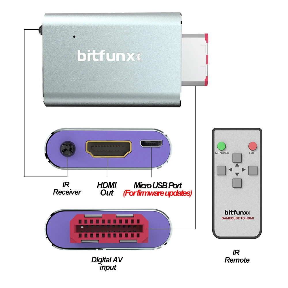 Bitfunx GC Video HDMI Adapter Digital AV to HDMI GC2HDMI for Nintendo Gamecube NGC DOL-001 Game Console