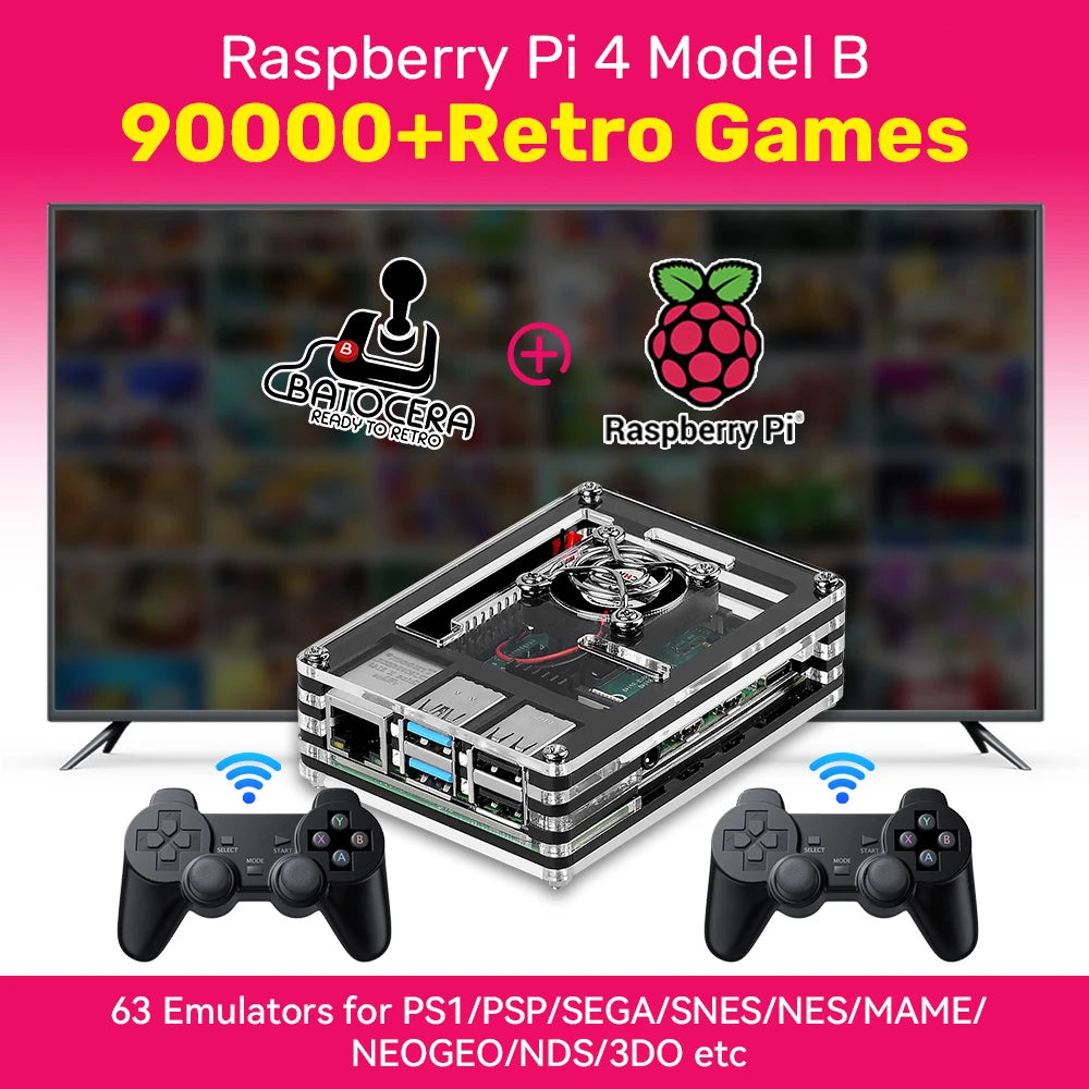 Raspberry Pi 4 Model B with 90000+Retro Games Batocera System Mini PC/Video Game Consoles for PS1/PSP/SEGA/SNES/NES/MAME/NDS/3DO