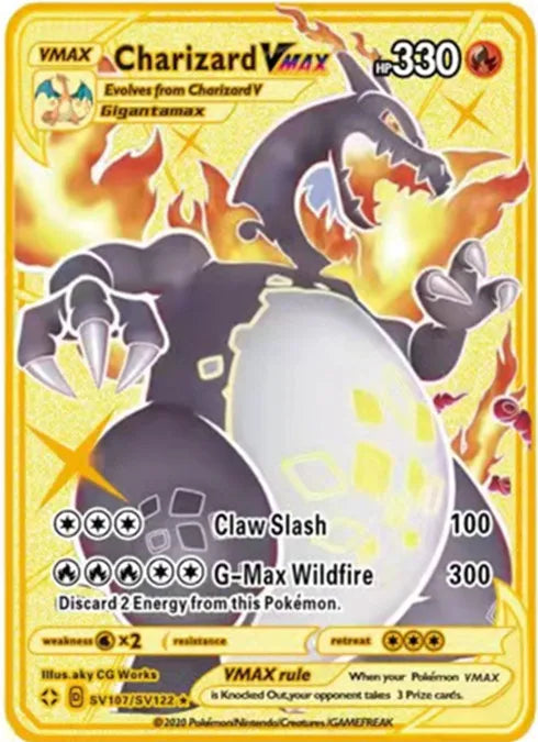 Pokemon English Metal Card Anime Pikachu Charizard Mewtwo Blastoise Vmax Shiny Letters Game Collection Card Kids Toy Gifts