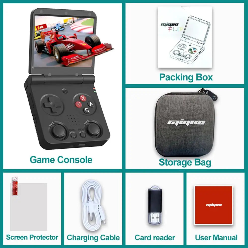 MIYOO Flip V2 Handheld Game Players 3.5''IPS Screen Linux System Classic Portable Video Game Consoles Storage Bag Gamer Gift